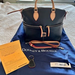 Dooney & Bourke Pocket Satchel - Black w/ Vachetta Leather Trim - EUC